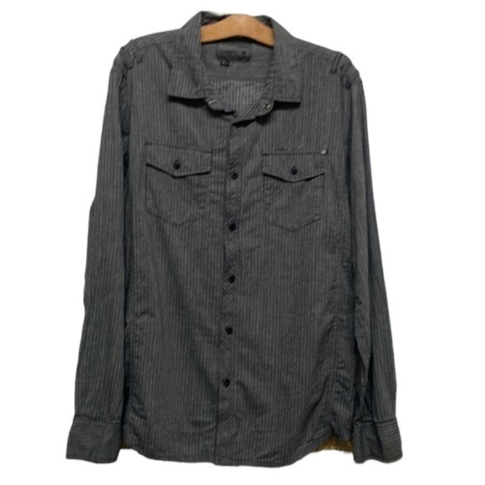 Ocean Current Mens Button Up Shirt Size L Dark Gray Striped Long Sleeve (M-459)